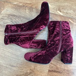 Burgundy Velvet Booties
